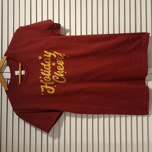 HOLIDAY CHEER Fun Winter GOLD Glitter Graphic T-Shirt NWOT - Picture 2 of 5
